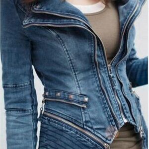 Shalang Jacket Size XS Small Moto Pyramid Studded Fitted Distressed Denim Punk